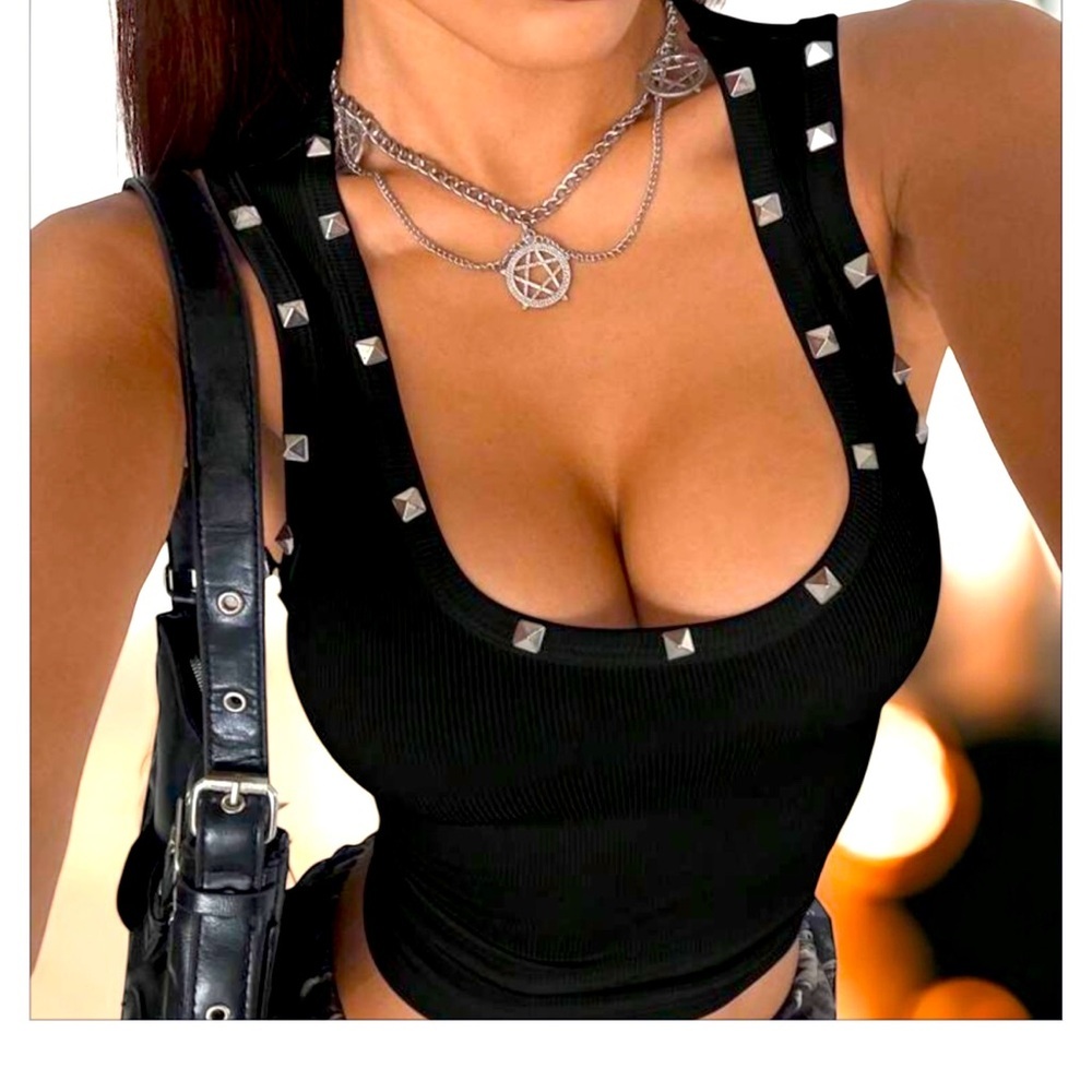Unlisted Black Silver Embellished Crop Tank Top​